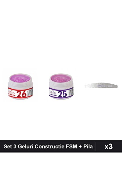 Makeup Set 3 Geluri Constructie UV LED FSM 15g Nuante 25 26, Pila Unghii Emma...