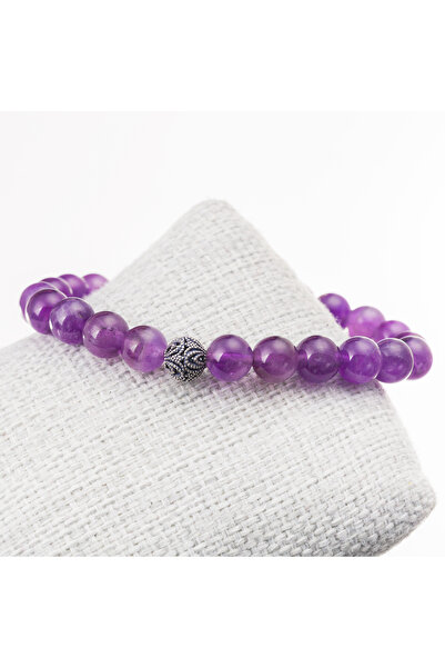 LADIN DOGALTAŞ Amethyst Stone Silver Bracelet-8 mm