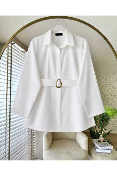 MODA VEDAT Women's Waist Belted Shirt with Buckle Detail -0350