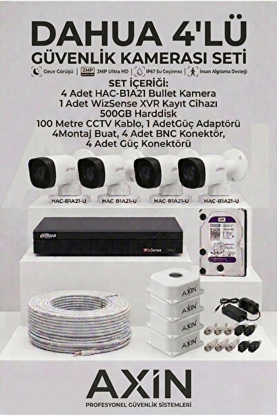 DAHUA 4'lü Güvenlik Kamerası Seti - Full Paket - 500GB HDD