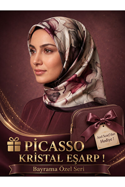 Picasso Silk Look Purple Crystal Scarf – Twill Stylish Design 90X90