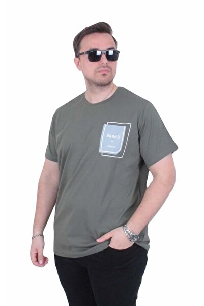 Starbattal Men's Large Size Crew Neck T-Shirt Bnhnp 26157 Khaki