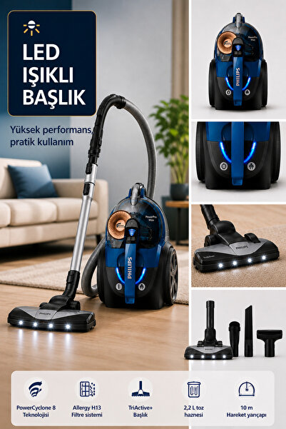 Philips LED Işıklı Başlık Power Pro Max Yeni Nesil 900 W Süpürge