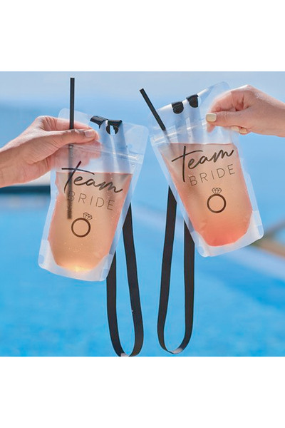 Zumzeria Set Drinking Pouch Transparent Bags with Black Cord & Straw Team Bri...