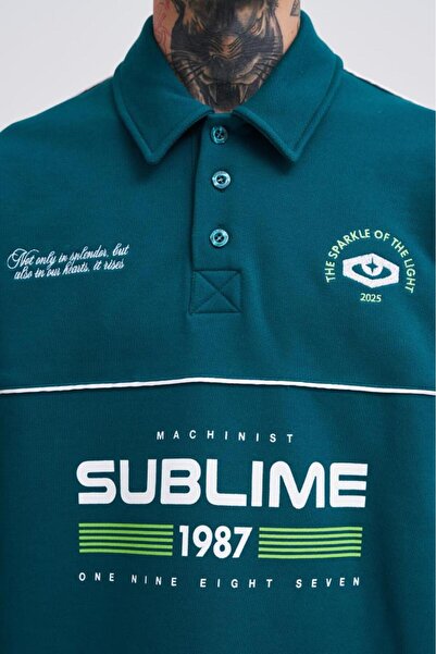 Machinist Hanorac polo cu imprimeu Sublime pentru bărbați, verde ulei