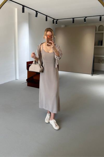 Sezgi Tekin Rochie cu bretele reglabile - Set cămașă din Tencel Mink