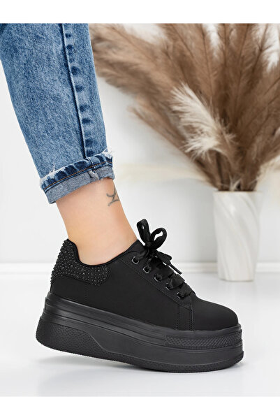 mei Pantofi Sport Dama cu Platforma 5WL118 Negru-Alb