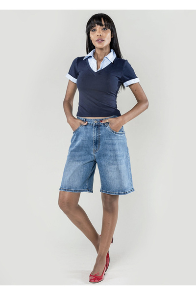 Nina Carter Blue wide-leg short jeans P617-5 M7