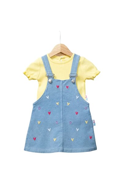 Baby Buu Kız Bebek Kalp Nakışlı Salopet Jile ve Kısa Kollu Tişört 2'li Takım ...
