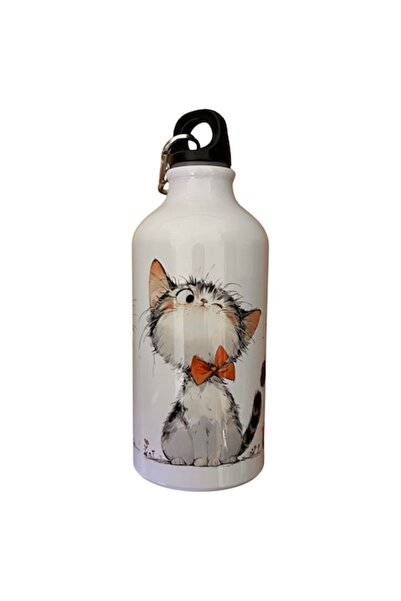 OEM White metal sports bottle 500ml, funny cats model