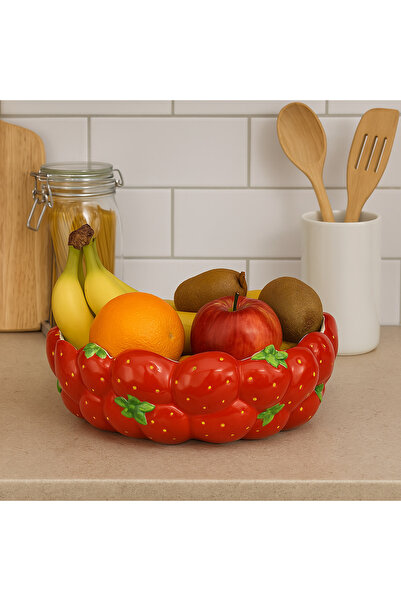 Zumzeria Fructieră ceramică cu model de căpșuni Ø24x8cm - 1.5L