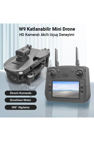 idragon W9 Akıllı Mini Drone Fırçasız Motor Ekranlı Kumanda Çift Kameralı Drone