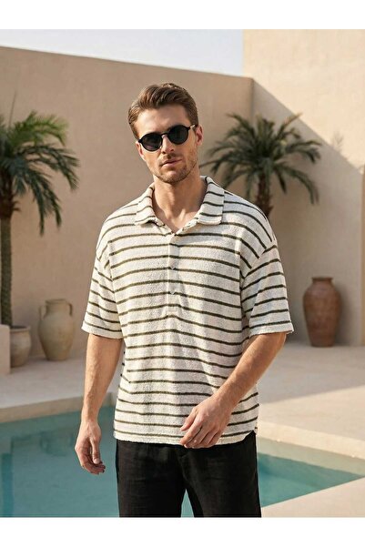 Mİ TİA ATELİER Fakir Sleeve Striped Polo Collar T-Shirt Ag-Y19209Mta