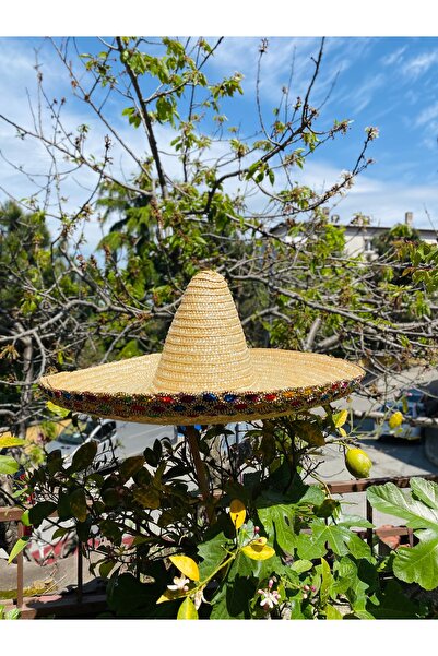 AKTEZ-EL Pălărie mare mexicană din paie naturală
