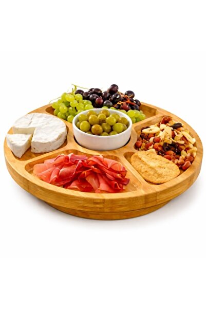 Ruhhy Bamboo Rotary Serving Platter, 33 cm, 5 Compartments, 360° Rotation, No...