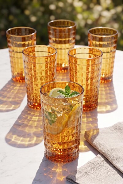 EWs Acrylic Allegra Honey 6-Piece Long Glass & Water Soft Drink Glass 750 ml ...