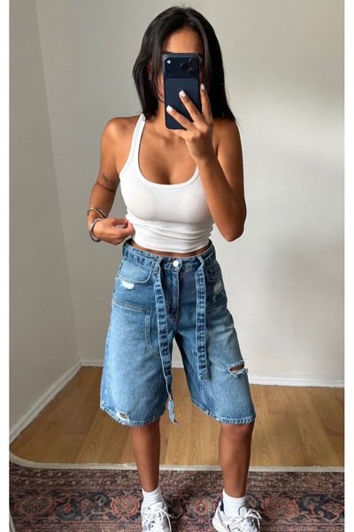 RMWEARCO شورت برمودا نسائي من الدنيم الأزرق