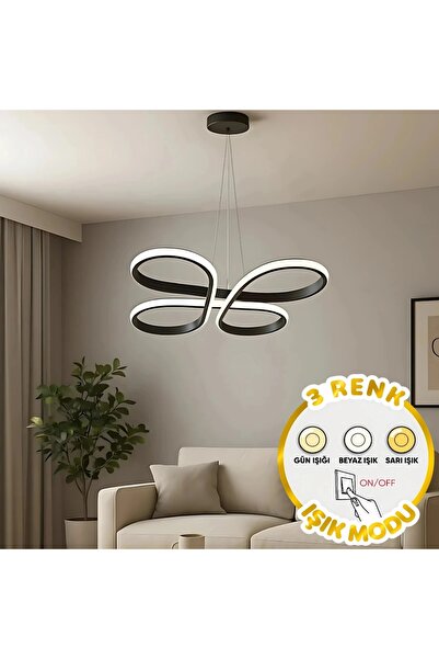 Elektroyou Bohem Siyah 3 Renk Ledli Sarkık Ledli Avize Modern Led Avize