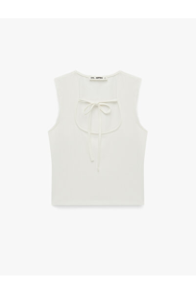 Koton Cotton Bow Tie Lace Detailed Sleeveless Square Neck Blouse