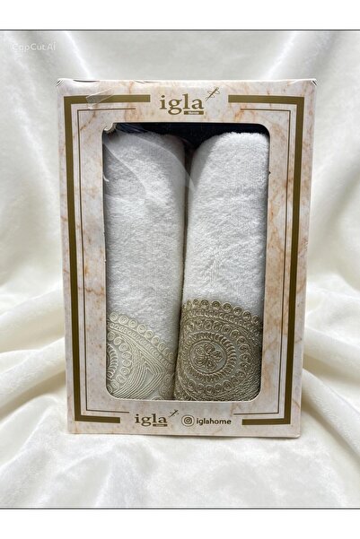 İGLA HOME 100% Cotton Dowery Pack with Velvet Ties, 2-Piece Boxed Towels 50X85