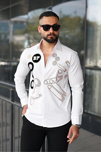 BAYIM Erkek Slim-Fit Taş İşleme ve Nakış Detaylı Premium Tasarım Lüks Gömlek