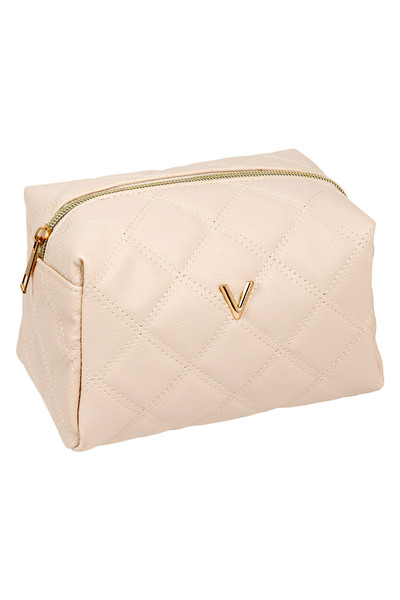 Zumzeria Pochetă matlasată ecru cu design cu litera „V” aurie 17x12x12.5cm