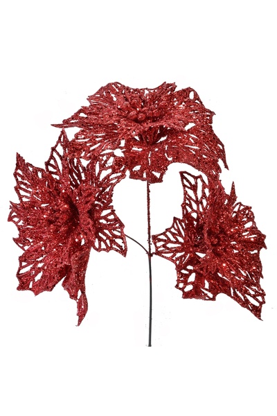 Zumzeria Ramură decorativă de Crăciun cu flori roșii cu sclipici 22cm