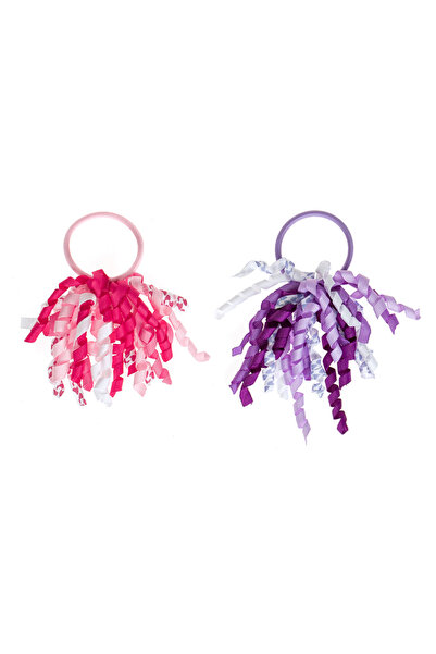 OEM Elastice de păr mov fuchsia cu panglici ondulate pentru copii - 2 bucăți