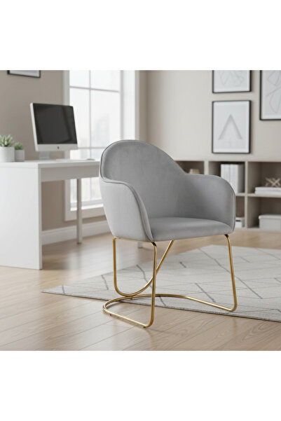 Ebticar Modern Velvet Tub Chair with Metal Legs - Grey