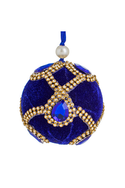 Zumzeria Ornament pentru bradul de Crăciun, glob catifelat albastru cu strasu...