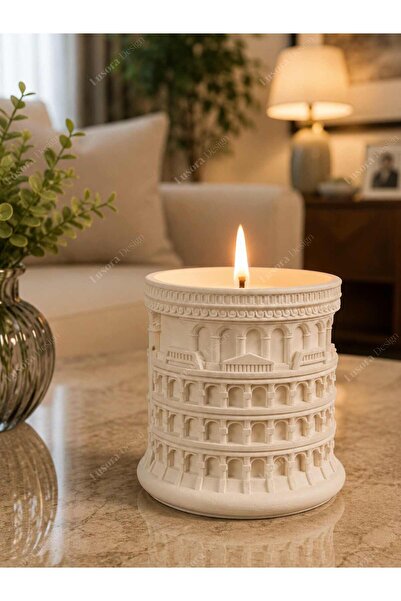 European Architectural Decorative Candle Collection Roman, Vanilla Scented Candle, 1 Piece, 8x8 cm
