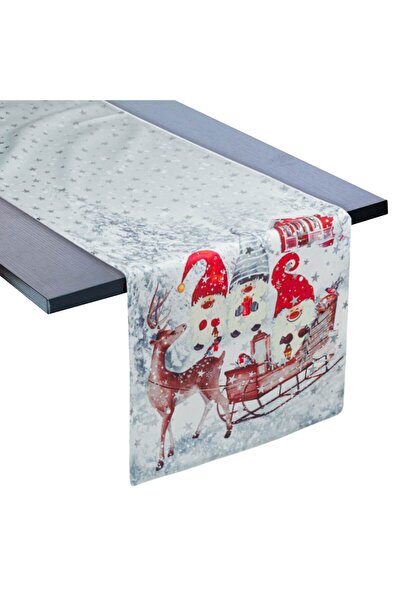 Zumzeria Christmas Decorative Runner Grey Velour Gnome Sleigh Silver Foil Sta...