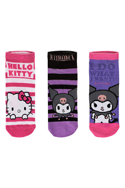 Zumzeria Елегантни къси лилаво-фуксия чорапи с дизайн на Hello Kitty и Kuromi...