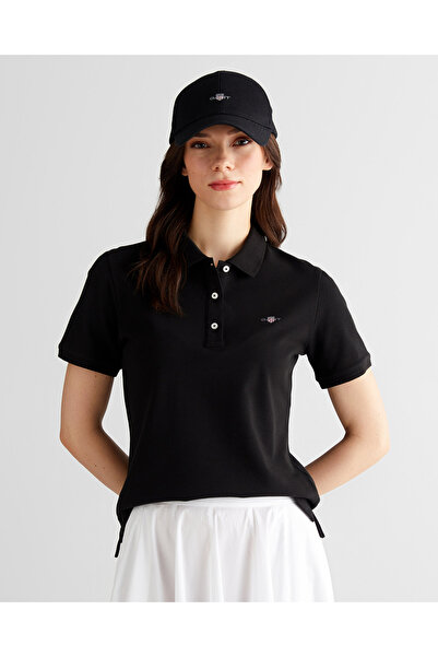 Gant Kadın Siyah Regular Fit Logolu Polo Yaka T-Shirt