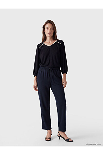 LC Waikiki Rmz Gi̇yi̇m Farkiyla Women's Linen Blend Trousers with Waist Cord