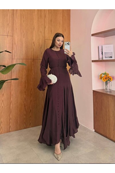 Ay Fashion Official Volan Detaylı Düğmeli Elbise