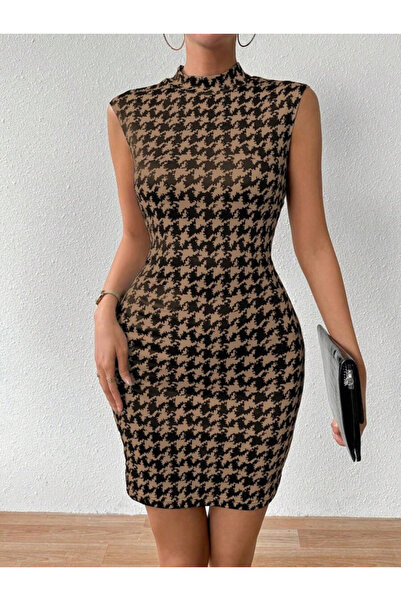 Generic Brand Women's Semi-Turtleneck Sleeveless Print Short Diving Dress