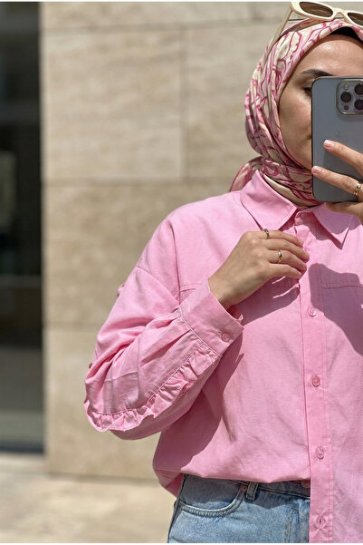 Kirazca Butik Double Stripe Ruffle Detailed Poplin Hijab Shirt