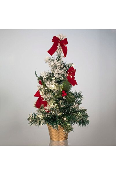 Zumzeria Artificial Christmas Tree in Golden Pot with Red Ribbons & 20 LED Li...