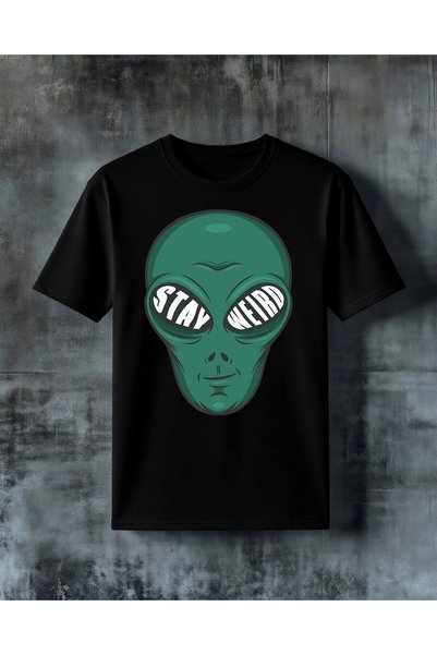 COMVİCHO تي شيرت كبير الحجم مطبوع عليه عبارة stay weird alien