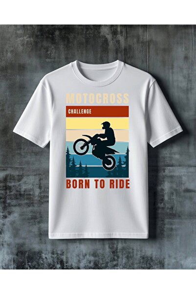 COMVİCHO تي شيرت مطبوع كبير الحجم من ماركة motocross born to ride