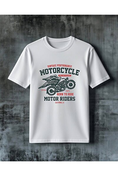 COMVİCHO Vintage Motorcycle Born to Print Oversized T-Shirt