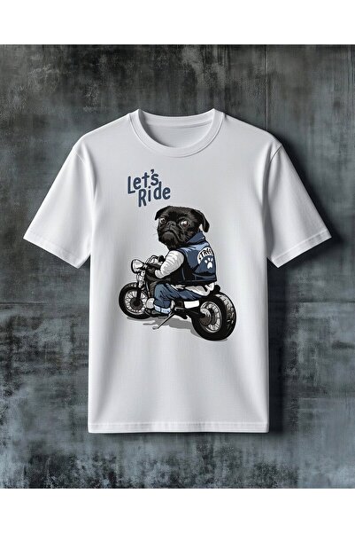 COMVİCHO Lets Ride Kopek Motorcycle Printed Oversize T-Shirt