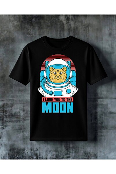 COMVİCHO Astronaut Cat Moon Love Printed Oversize T-Shirt