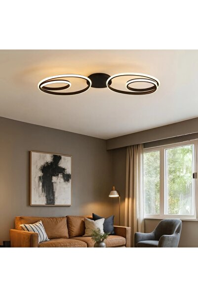Elektroyou Lucca Modern Siyah Plafonyer Ultra Power Beyaz Ledli Avize