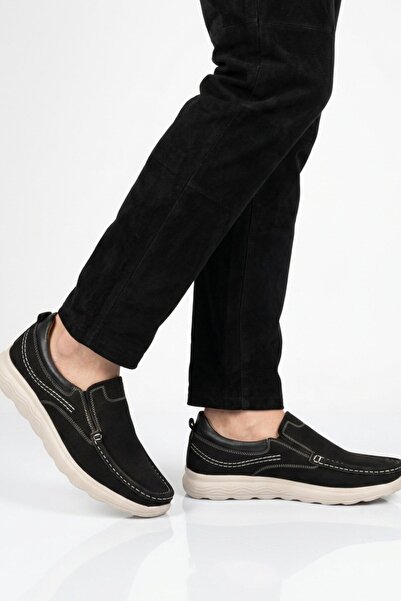 Aspor Black Nubuck Genuine Leather Men's Casual Shoes