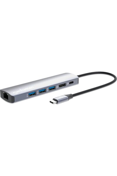 MANHATTAN Dock/Hub USB-C, 6 porturi: Ethernet, HDMI, 3 porturi USB-A și USB-C...