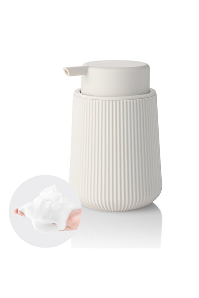 Choice 320ml Beige Modern-style matte black striped foam soap dispenser for b...