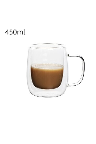 Choice 150-450ml 450ml A 150-450ml Double Wall Glass Coffee Cup with Handle 1...