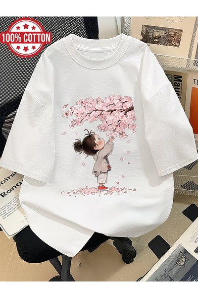 Touz Moda Μπλουζάκι Unisex Oversize με στάμπα Sakura Girl
